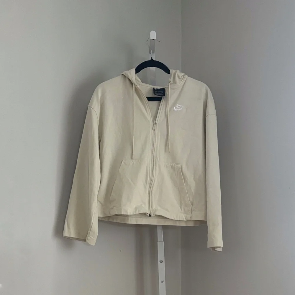 Nike Full Zip Hoodie Cream Loose Fit Waist Length Boxy Full Zip up Jacket Size S